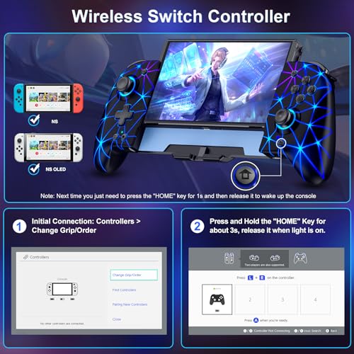 NealGamefy Switch Controllers,Wireless Switch Pro Controller for Nintendo Switch/OLED Controller,Upgrade Full-Size Ergonomic One Piece Handheld Controller with Programmable,TURBO,Vibration - color: Black-stars