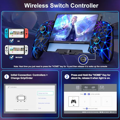 NealGamefy Switch Controllers,Wireless Switch Pro Controller for Nintendo Switch/OLED Controller,Upgrade Full-Size Ergonomic One Piece Handheld Controller with Programmable,TURBO,Vibration - color: Black-stars