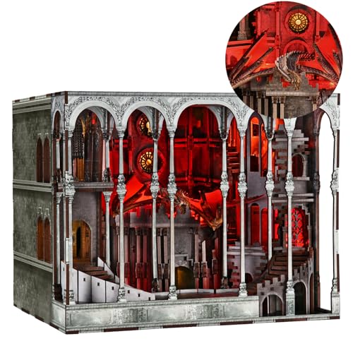 MiniCity Book Nook Kits for Adults - Book Nook Kit Bookshelf Decor DIY Miniature House Kit for Bookshelf - Craft Kits for Adults Booknook Model Kits Tiny House Arts and Crafts (Ember Castle) | 596-piece wood/paper/plastic kit with LED and dust cover; glue