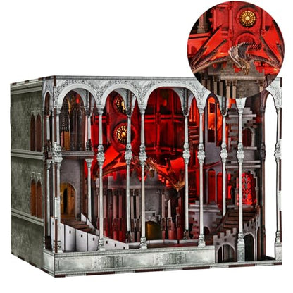 MiniCity Book Nook Kits for Adults - Book Nook Kit Bookshelf Decor DIY Miniature House Kit for Bookshelf - Craft Kits for Adults Booknook Model Kits Tiny House Arts and Crafts (Ember Castle) | 596-piece wood/paper/plastic kit with LED and dust cover; glue
