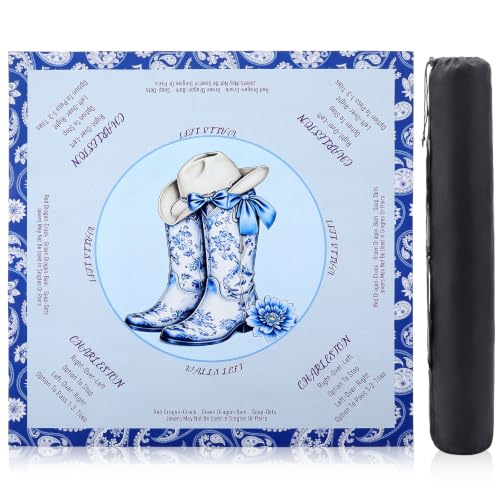 Blue American Western Boot Mahjong Mat with Rules 31.5" x 31.5" Non-Slip Noise Reduction Gaming Mat with Carrying Bag American Mahjong Table Cover for Poker Board Card Games Dominoes - style: Blue Cowboy Willow