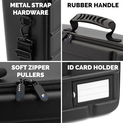 CASEMATIX Miniature Carrying Case - 144 Slot Miniature Storage Case with Four Impact-Absorbing Foam Trays For Minis, Adjustable Shoulder Strap, ID Card Holder and More!