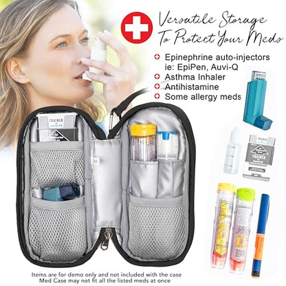 PracMedic Bags Epi Pens Carrying Case- Insulated Epipen Carry Case (Black) | Holds 2 Epi Pens, Auvi-Q or Neffy, Inhaler & Antihistamine. Medical Case for Allergy, Asthma & Diabetes Medicines - color: Black