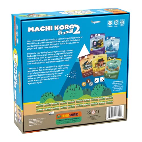 Machi Koro 2 Board Game - New Adventures Await in Your Quirky City! Fast-Paced Dice Rolling Strategy Game for Kids and Adults, Ages 10+, 2-5 Players, 45 Minute Playtime, Made by Pandasaurus Games