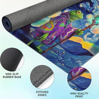 Ultimate TCG Battle Set: 24"x14" Stitched Fantasy Playmat, 16 Dice & Carry Bag – Non-Slip 2mm Rubber Card Game Mat for Trading Card Games (Astral Frog Wizard, Classic Series) - color: Astral Frog Wizard, size: CLASSIC SERIES