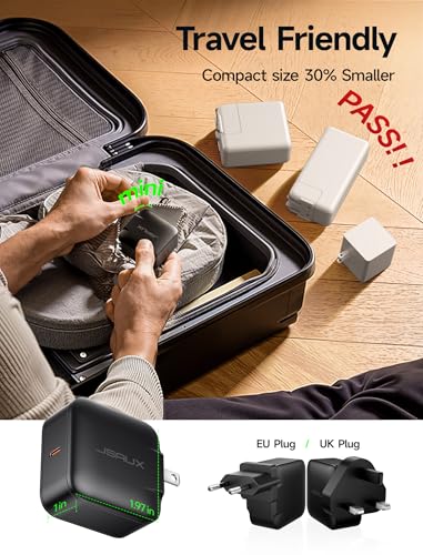 JSAUX 65W GaN USB C Charger for Nintendo Switch 2, Powers in TV Mode, with EU/UK Plug & 6.6FT Cable for ROG Xbox Ally, Steam Deck, ROG Ally, iPhone 17e/17, Galaxy S26, Tablet & Laptop – Black | Powers in TV Mode, GaN PD Fast Charge for ROG Xbox Ally, Stea