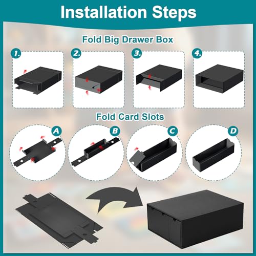 Trading Card Storage Box with Slide-Out Drawers, 12-Pack Cardboard Organizer with 60 Dividers, 200 Soft Sleeves & Labels for Collectible Card Games, MTG, TCG & Sports Cards