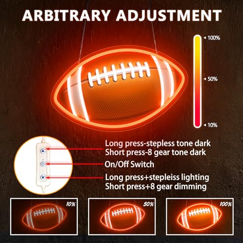 HAJAE Football Neon Sign for Wall Decor, UV Printed Football-Shaped Neon Light, Rugby LED Sign for Man Cave, Bedrooms, Game Room Decor, Gift for Football Sports Fans Teens - style: Football