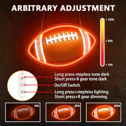 HAJAE Football Neon Sign for Wall Decor, UV Printed Football-Shaped Neon Light, Rugby LED Sign for Man Cave, Bedrooms, Game Room Decor, Gift for Football Sports Fans Teens - style: Football
