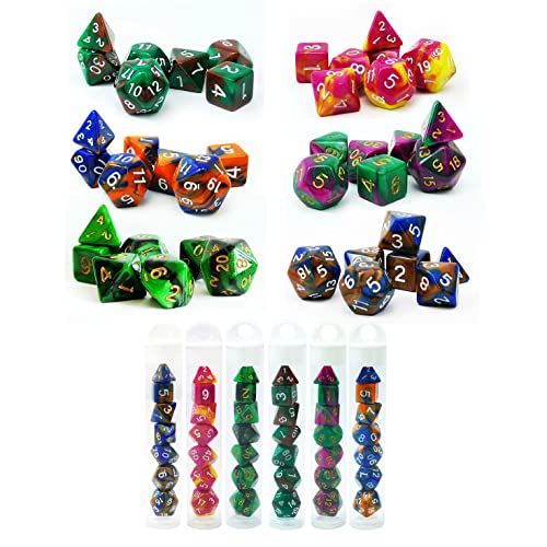 Bescon Mini Two Tone Polyhedral RPG Dice Set 10MM, Small Dice Set D4-D20 in Tube, 6 New Assorted Colored of 42pcs - color: 6x7 42pcs Assorted Gemini Color B