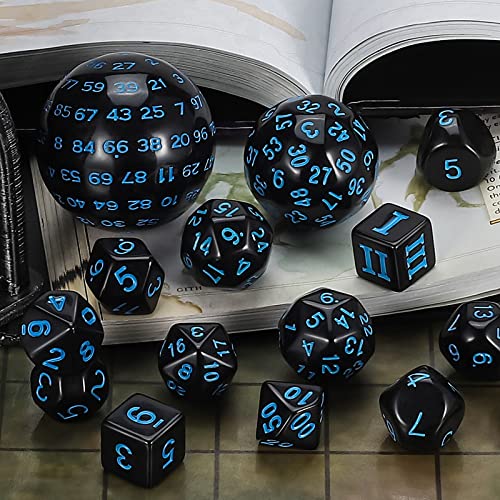 CiaraQ DND Polyhedral Dice Set (15pcs) D4-D100 Game Dice with Dice Bag | Acrylic Role Playing Dice for Dungeons and Dragons MTG Table Games (Black & Blue) - color: Black & Blue