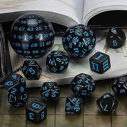CiaraQ DND Polyhedral Dice Set (15pcs) D4-D100 Game Dice with Dice Bag | Acrylic Role Playing Dice for Dungeons and Dragons MTG Table Games (Black & Blue) - color: Black & Blue