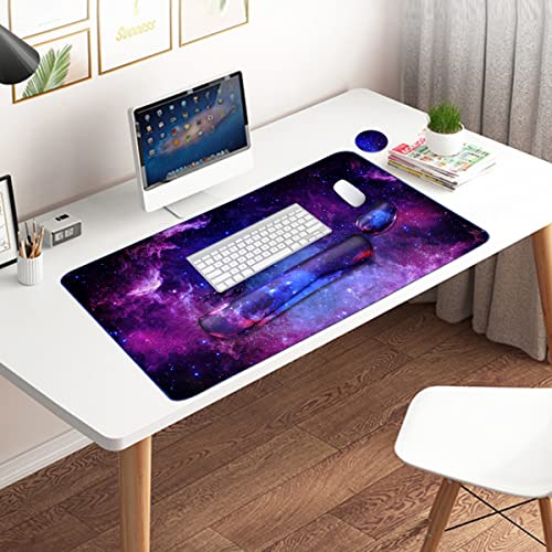 Large Mouse Pad and Keyboard Wrist Rest, Desk Pad for Keyboard and Mouse, 4-in-1 Large Gaming Mouse Pad with Wrist Support, Desk Mat for Home Office Study Game-Galaxy Fluid - color: Galaxy