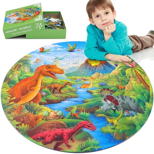 Civaner 70 Pieces Floor Puzzles Round Large Puzzles for Kids Ages 3-5 5-8 Jumbo Jigsaw Puzzle Educational Gifts for Toddlers Girls Boys Baby Shower Holiday Birthday(Jurassic Dinosaur) - style: Jurassic Dinosaur