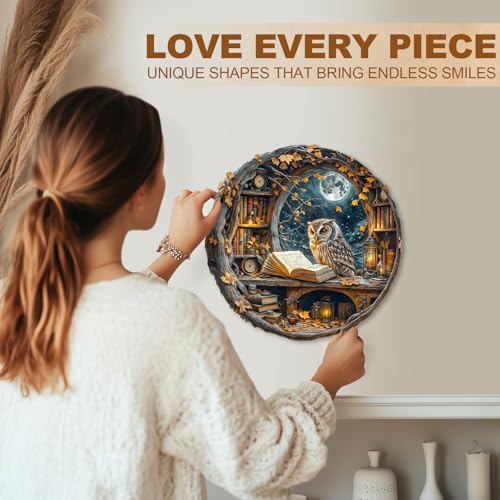 WOODBESTS Wooden Puzzles for Adults - Moonlit Owl Wooden Jigsaw Puzzle, Unique Animal Wood Puzzles Adult, Xmas Puzzle Gifts for Puzzles Lovers(200 Pcs, M, 11.4"x11.4") - size: Medium