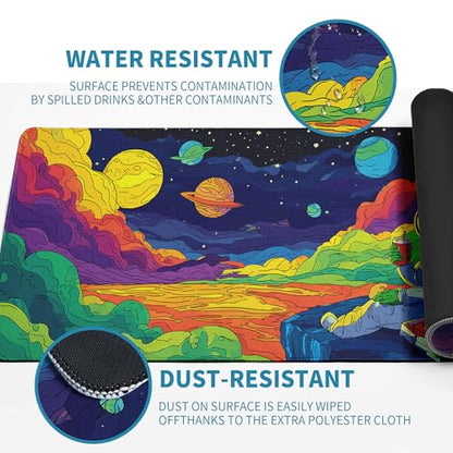 Astronaut Gaming Mouse Pad Abstract Sky Mouse Pad 31.5x11.8 Inch Eat Pizza Texture Non-Slip Rubber Base Large Mousepad Stitched Edges Keyboard Mouse Mat Desk Pad for Office and Home - color: Astronaut