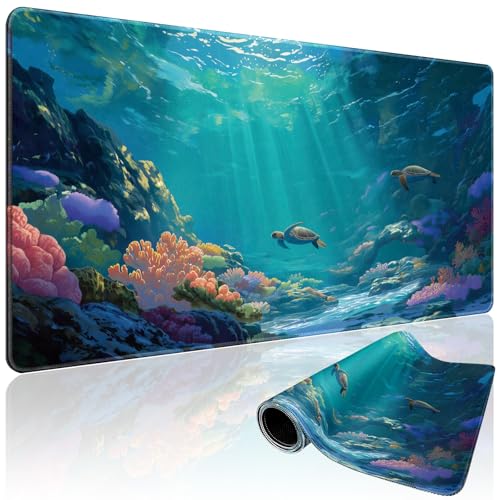 Sea Turtles Large Gaming Mouse Pad Desk Mat 31.5"x15.7" | Extended Mousepad, Non-Slip Rubber Base , Stitched Edges, for Computer/Laptop/Office/Home - color: Sea Turtles