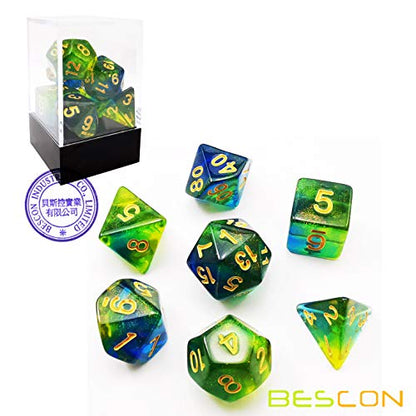 Bescon New Moonstone Dice Azure Stone, Polyhedral Dice Set of 7 - color: Azure Stone
