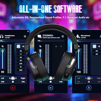 ATTACK SHARK L30Pro Wireless Gaming Headset with 2.4Ghz/BT/Wired, Long Battery Life with Detachable Microphone 7.1 Surround Sound Ultra-Low Latency for PC/PS5/Xbox/Switch/Mobile Black - color: Black