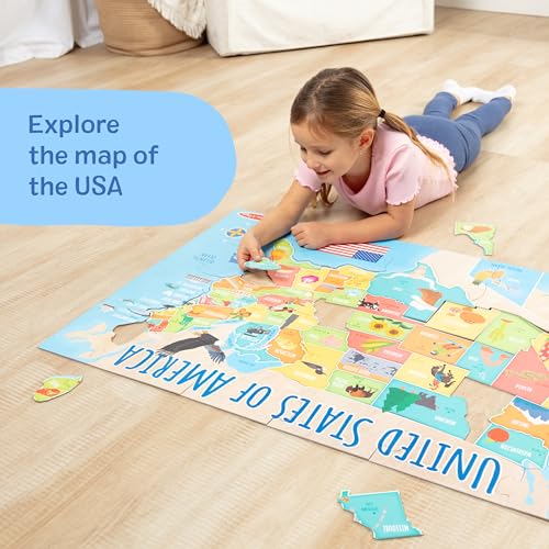 Melissa & Doug USA Map Jumbo Floor Puzzle 51-Piece Educational Toy | 51 Jumbo Pieces, 3x2 Feet, USA Map Scene With State Capitals, Educational Floor Puzzle Play, Learning Toys for Kids, Ages 6+
