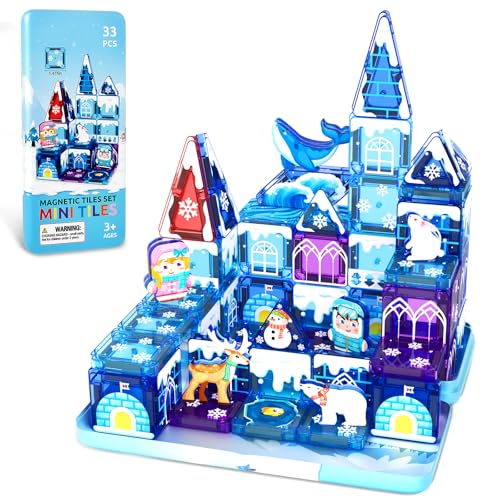 33PCS Mini Magnetic Tiles - Arctic Animals Theme Toddler Travel Essentials Set with Case, Magnetic Building Blocks Kids Games Montessori Preschool Sensory Toys for 3+ Year Old Boys Girls Gifts - color: Color9