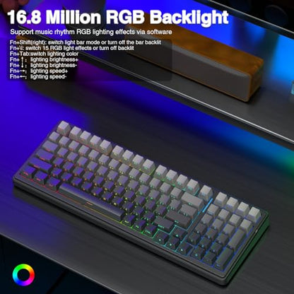 AULA F99 Wireless Mechanical Keyboard,Gasket Structure Hot Swappable Custom Keyboard,RGB Backlit,Creamy Sound,Side Printed PBT Keycaps,2.4GHz/USB-C/BT5.0 Computer Gaming Keyboards - color: Black