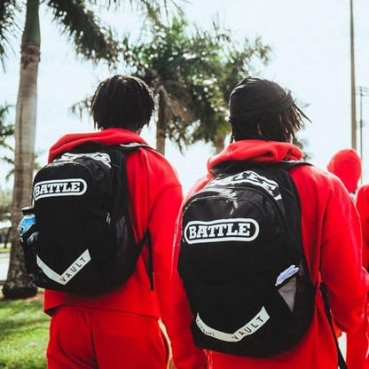 Battle Vault Backpack - Lightweight & Durable Bag With Large Front Pocket, Adjustable Shoulder Straps, Soft-Lined Top Sleeves - color: Black/High Gloss White