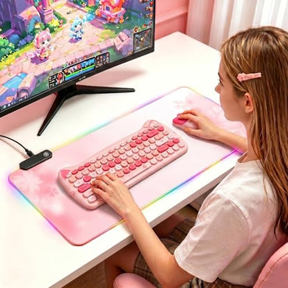 RGB Large Gaming Mouse Pad, Extended Mouse Pad with 12 Lighting Effects, Water Proof Mutispandex Surface, Non-Slip Rubber Base, 80x30 cm / 31.5×11.8 in (Sakura) - color: Sakura