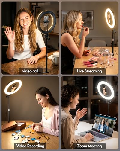 Desk Ring Light with Stand - 10.5'' Desktop Ring Light with Phone Holder for Video Recording, Circle Light for Computer Zoom Meeting Video Conference Lighting Video Calls Podcast Streaming