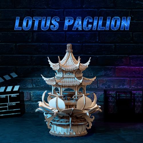 3D Puzzles for Adults, Wooden 3D Puzzle Model Lotus Pavilion Music Box Toys Building Kits, DIY Wood Crafts Cool Toy Hobbies for Men Women, Creative Assembly Gifts