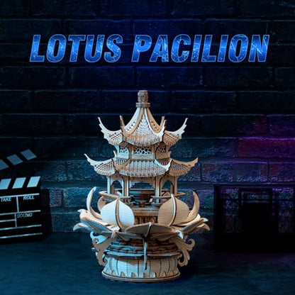 3D Puzzles for Adults, Wooden 3D Puzzle Model Lotus Pavilion Music Box Toys Building Kits, DIY Wood Crafts Cool Toy Hobbies for Men Women, Creative Assembly Gifts