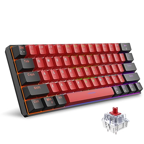 Snpurdiri 60% Wired Mechanical Keyboard (Black-Red, Red Switches) | Mini Gaming Keyboard with 61 Keys for PC, Windows XP, Win 7, Win 10 - color: Black Red/Red Switch