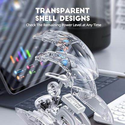 ATTACK SHARK X2 Pro Wireless Gaming Mouse with RGB Charging Dock,Tri-Mode PC Gaming Mice 2.4G/Bluetooth/Wired,Noiseless Mouse RGB Backlit,Transparent Shell,PixArt 3212 4000 DPI,for Win/MAC,White - color: White PRO