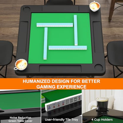 Mahjong Table, 35.4" Square Folding Card Table with Green Felt, Chip Trays, 4 Cup Holders, Multi-Game, Domino and Poker Tables for 4 Players, Foldable Tables for Jigsaw Puzzles, Black - color: Black