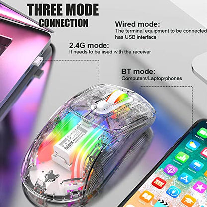Bluetooth Wireless Mouse, Transparent RGB Mechanical Dual Mode Gaming Mouse, A Must-Have Cool USB Computer Mouse for Gaming and Esports - color: Black1