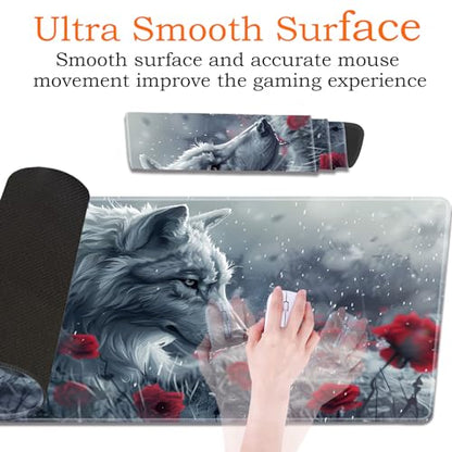 for MTG Playmat Non-Slip Rubber Play Mat with Storage Bag Combination, Ideal for Card Game Lovers TCG Play Mat, Wolf and Rose - color: Wolf and Rose