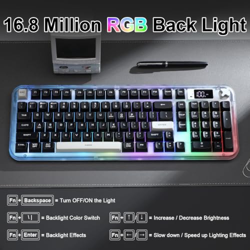 K98 Pro Wireless Keyboard,Tri-Mode Silent Bluetooth Keyboard | Membrane Keyboard TFT Screen, Volume Knob & Number Pad, RGB Backlit Creamy Mechanical Feel Keyboard for PC Game/Office(Black) - color: Black