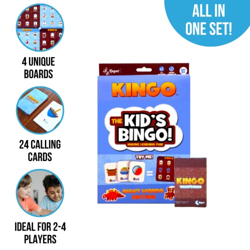Regal Games Kingo Sight Words Edition Bingo Game - Educational Board Game for Preschool & Kindergarten - Fun Phonics & Vocabulary Builder for Home & Classroom - Kids Bingo Cards & Learning Resources - size: Sight Words Edition