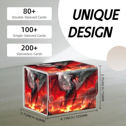 Trading Card Storage Box, Holds 100+ for MTG Cards, PU Leather with Magnetic Closure, Red Fire Dragon in Volcanic Durable Deck Box for Magic the Gathering, Trading Card Games - color: Red Fire Dragon in Volcanic