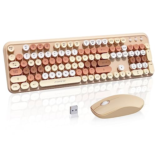 Wireless Keyboard and Mouse Combo, 105 Keys Full-Sized 2.4 GHz Round Keycap Colorful Keyboards, USB Receiver Plug and Play, for Windows, Mac, PC, Laptop, Desktop (Milkteacolorful) - color: Milkteacolorful