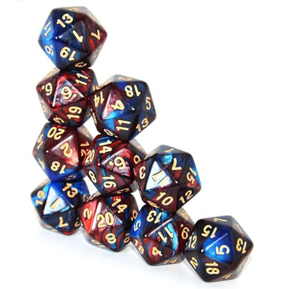 SmartDealsPro 10-Pack 20 Sided Dice D20 Polyhedral Dice for DND RPG MTG Table Game(Blue-Red) - color: Blue-red