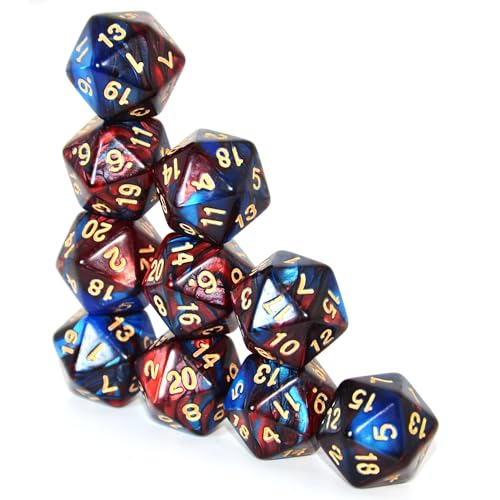 SmartDealsPro 10-Pack 20 Sided Dice D20 Polyhedral Dice for DND RPG MTG Table Game(Blue-Red) - color: Blue-red