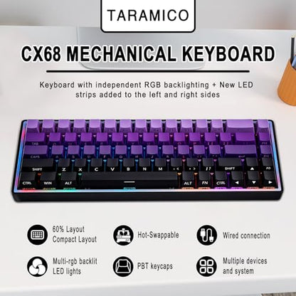 Wired 65% Mechanical Gaming Keyboard, Purple Gradient PBT Keycaps RGB Backlit Compact Mini Keyboard, Portable Ergonomic Gaming Keyboard for PC Laptop Desktop Gamers Office Work - color: Purple