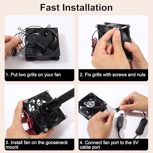 3.62" 92mm Mesh Grills with Flexible Bracket and 3Pin 4Pin USB Adapter | for Idle 3Pin/4Pin 92mm PC Fan, for Enhanced Airflow, PC Workspace Cooling, Grow Tent Aquarium Plant Light Succulent Plants - size: 92×92mm