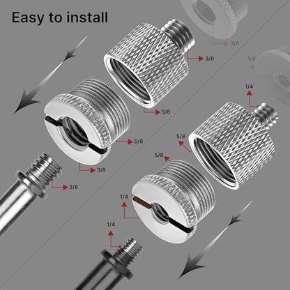 Mic Stand Adapter Set - 8pcs Metal Tripod Adapter - 5/8" to "3/8" & "1/4" Male/Female Threads - ADP01 Silver - color: 8 ADAPTER