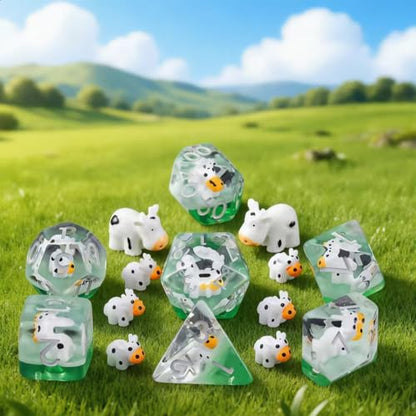 Resin D&D Dice Set, Cow Polyhedral Dice for Dungeons and Dragons, RPG, MTG DND 7-DIE (D4, D6, D8, D10, D12, D20, D%) for Ages 15 and Up - color: Cow