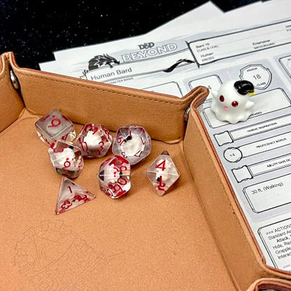 Sage's Portal Animal Familiars Resin DND Dice Set Polyhedral Dice Set for Dungeons and Dragons RPG Pathfinder Tabletop TTRPG (Sleepy Ghost + Figurine) - color: Sleepy Ghost + Mini Figure, style: Dice Set +Mini Figure