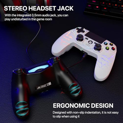 ISHAKO 2 Pack Controller for PS4, Wireless Controller for PS4/Pro/Slim/PC, Gaming Controller with RGB Lighting, 1000mAh Battery, 6-Axis Motion Control, Touchpad - Black & White - color: Black&White