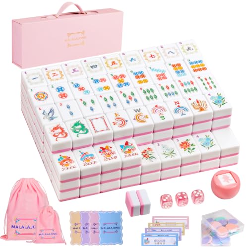 Pink American Mahjong Tile Set, 168 Premium Melamine | Gift-Ready Set with Storage Bag, Dice, Chips & Accessories for Family Game Nights, Parties, Travel and Vacations - color: Pink