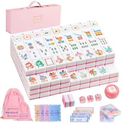 Pink American Mahjong Tile Set, 168 Premium Melamine | Gift-Ready Set with Storage Bag, Dice, Chips & Accessories for Family Game Nights, Parties, Travel and Vacations - color: Pink